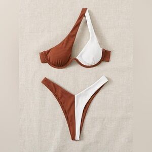 NWOT Women's SHEIN Two Tone Ribbed Underwire Bikini Set Summer Beach size Small